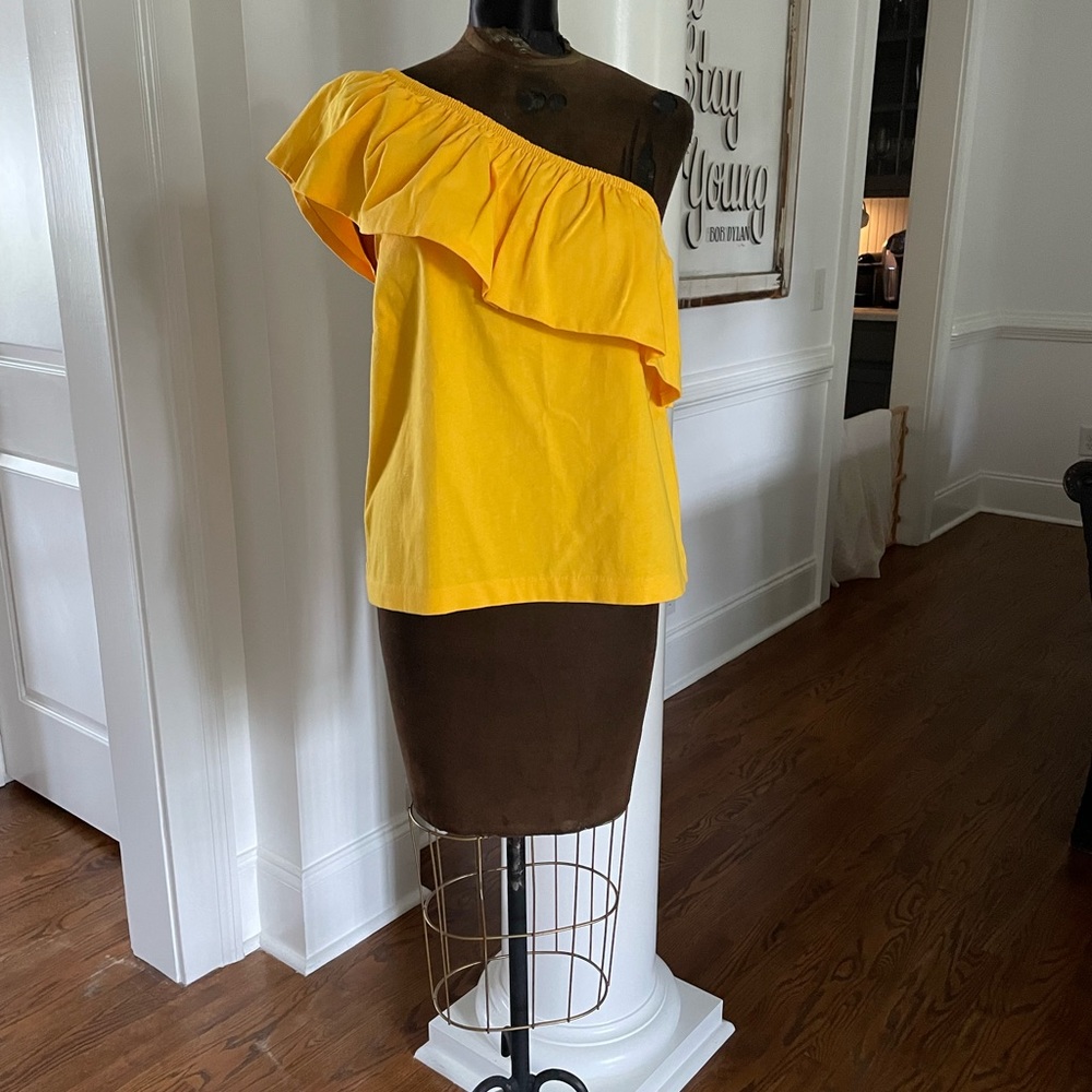 J. Crew Yellow Ruffle One Shoulder Top NWOT